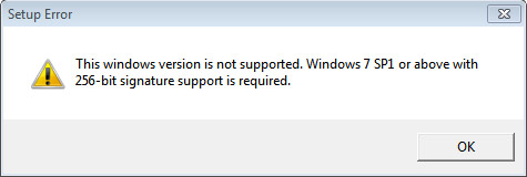 Error when installing on a Windows 7 machine without SP1